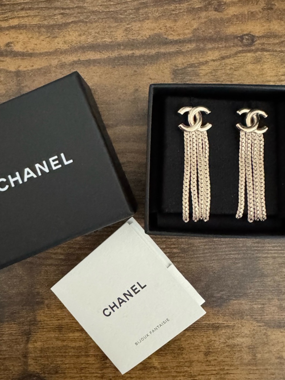 CHANEL CC Gold Tone Tassel Earrings
